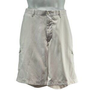 ISLAND REPUBLIC Men's Cargo Shorts White Polyester Belt Loops Pockets Size 40